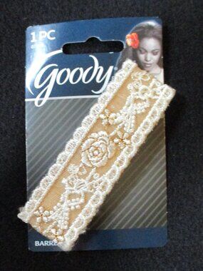 New goody brand cloth lace crochet / embroidered look Victorian barrette